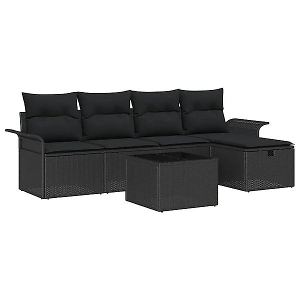 vidaXL Garten-Sofa-Set mit Kissen 6-Tlg Schwarz Poly Rattan 3360204 günstig online kaufen