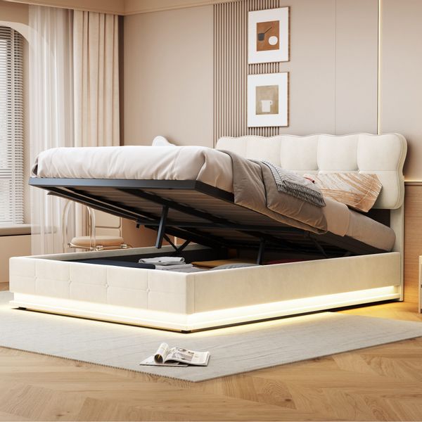 FUROKOY Boxspringbett LED Doppelbett Hydraulisches Polsterbett günstig online kaufen
