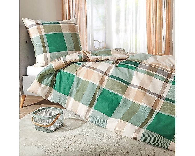 TRAUMSCHLAF Bettwäsche Lech grün, Flanell, 2 teilig, hochwertige Flanell Qu günstig online kaufen