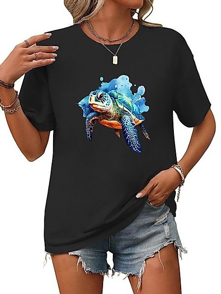 PYL T-Shirt Damen Sommer Casual T-Shirt mit Meeresschildkröten Print Tee günstig online kaufen