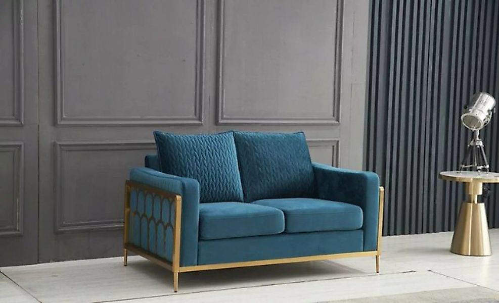 JVmoebel Sofa Blauer Edelstahl Zweisitzer Luxus Designer 2-Sitzer Sofa Mode günstig online kaufen