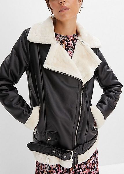 bonprix Bikerjacke Winterjacke mit Fellimitat im Bikerstil günstig online kaufen