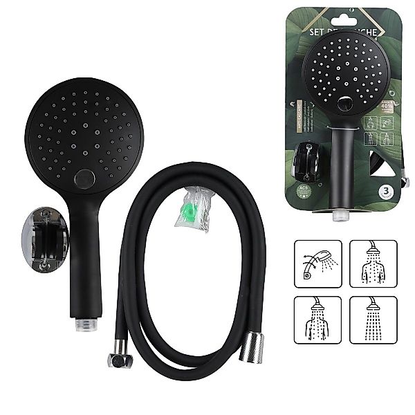 Urban Living Brausehalter 3-Strahl Duschkopf Schwarz günstig online kaufen