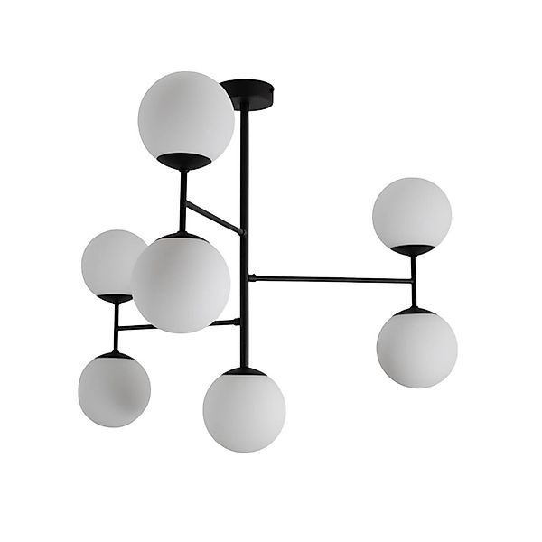 Deckenlampe Korek, schwarz/weiß, Glas, 75 cm, 7-flg., E14 günstig online kaufen