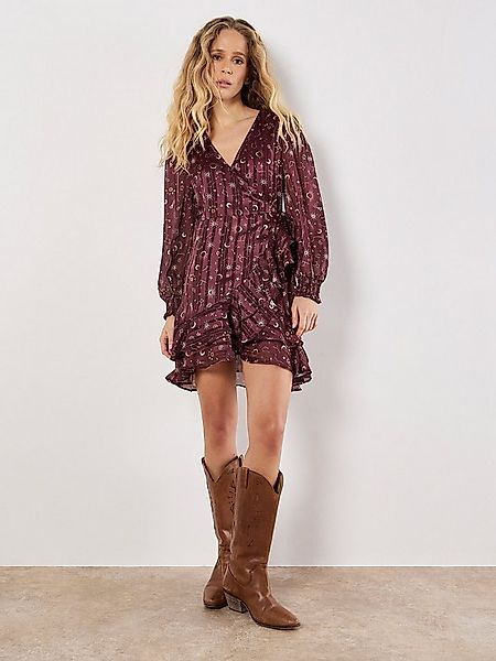 Apricot Minikleid Satinkleid (mit Bindeband) in Wickeloptik mit Rüschen günstig online kaufen