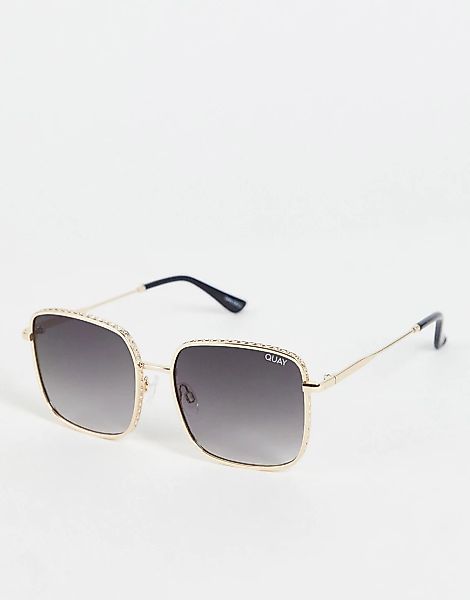 Quay – Sonnenbrille mit eckigen, getönten Gläsern und goldenem Rahmen-Goldf günstig online kaufen