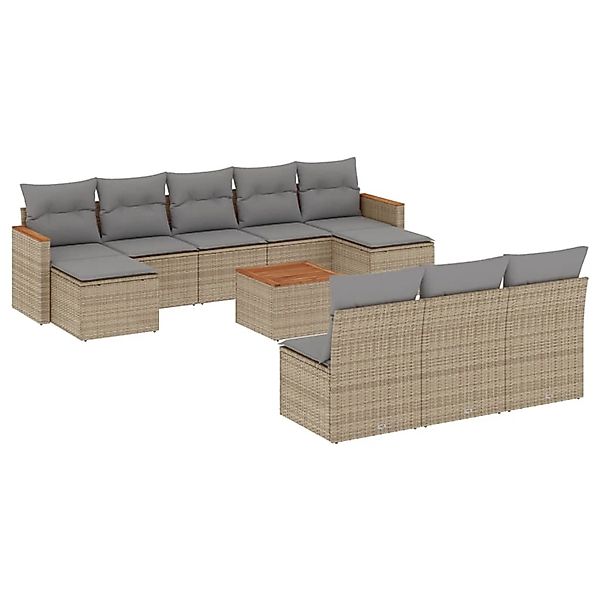 vidaXL 11-Tlg Garten-Sofagarnitur mit Kissen Beige Poly Rattan 3258797 günstig online kaufen