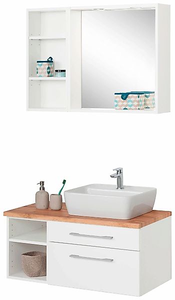 welltime Badmöbel-Set "Davos" 3 Stk. tlg. Waschplatz mit Regal und Spiegel günstig online kaufen