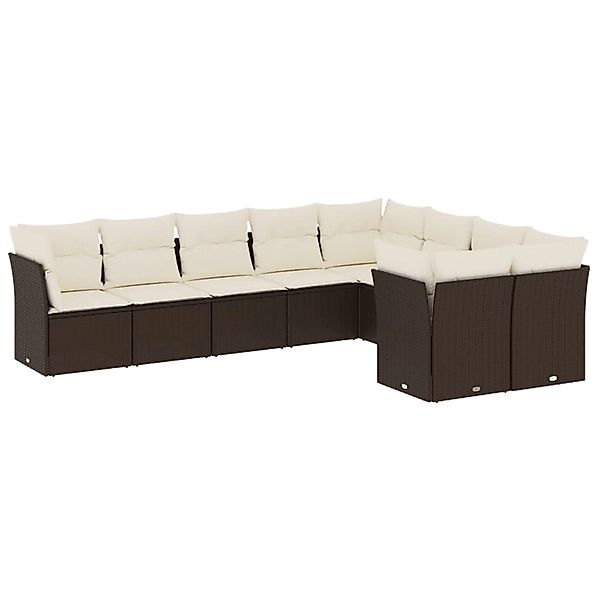 vidaXL 9-Tlg Garten-Sofagarnitur mit Kissen Braun Poly Rattan 3250012 günstig online kaufen