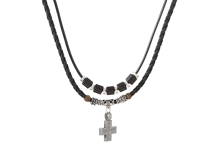 KARMA Kette mit Anhänger mehrreihig Surfer Style Kreuz Schwarz Herren PU Le günstig online kaufen