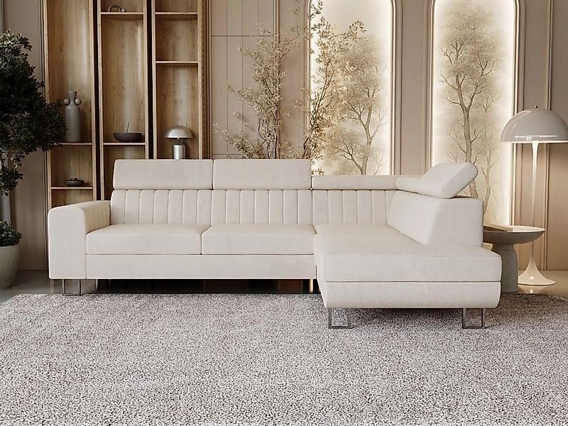 GrainGold Ecksofa mit Schlaffunktion und Bettkasten BERONA L - 255x190 cm, günstig online kaufen