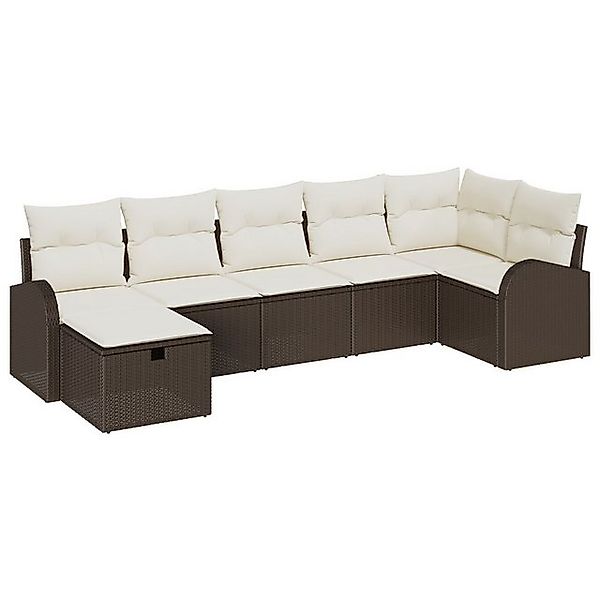 vidaXL Loungesofa 7-teiliges Garten-Sofa-Set mit Kissen Braun Poly-Rattan, günstig online kaufen
