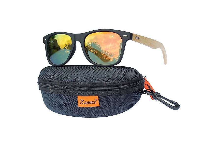 Rennec Sonnenbrille (Brille mit Bambus Holz Bügel und Brillenbox) Retro Bri günstig online kaufen