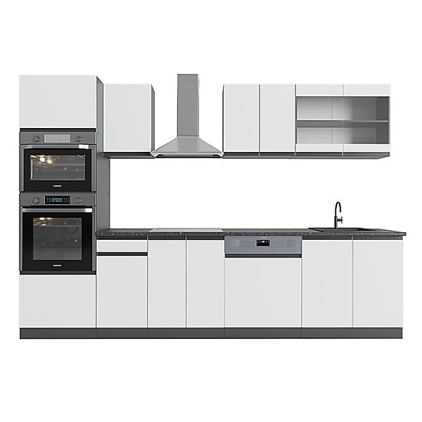 Vicco R-Line Küchenzeile Weiß/Anthrazit 300 cm J-Shapemit Hochschrankohne A günstig online kaufen