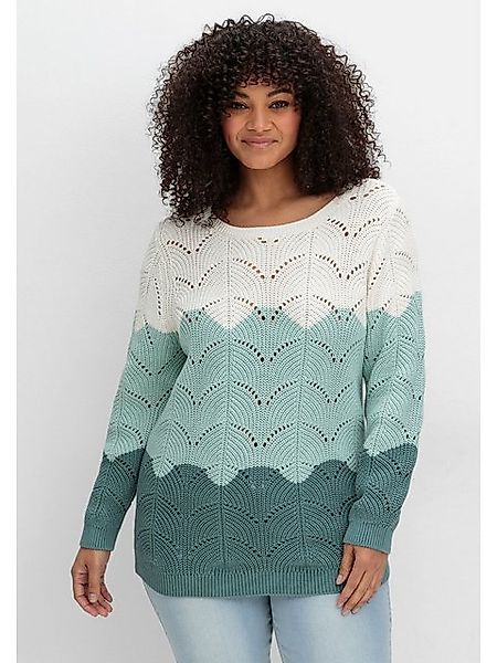 Sheego Rundhalspullover Große Größen im Ajourstrick, mit Colourblocking günstig online kaufen