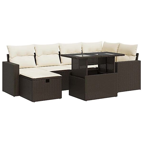 vidaXL 7-Tlg Garten-Sofagarnitur mit Kissen Braun Poly Rattan 3327823 günstig online kaufen