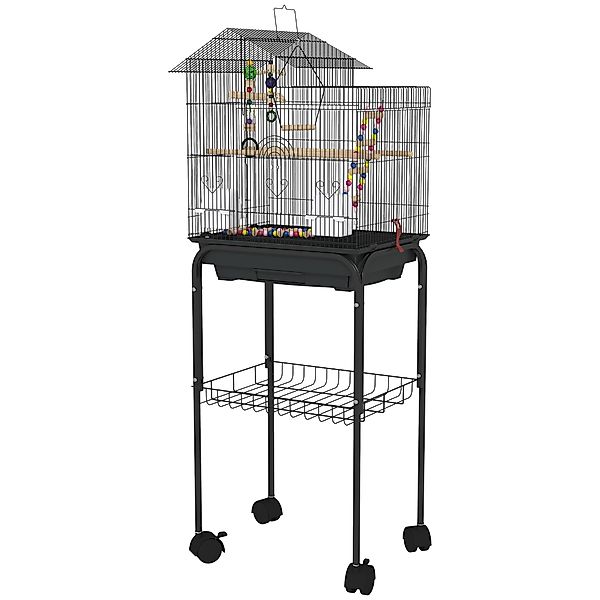 PawHut Vogelkäfig mit Ständer, Vogelvoliere mit Netzregal und 4 schwenkbare günstig online kaufen