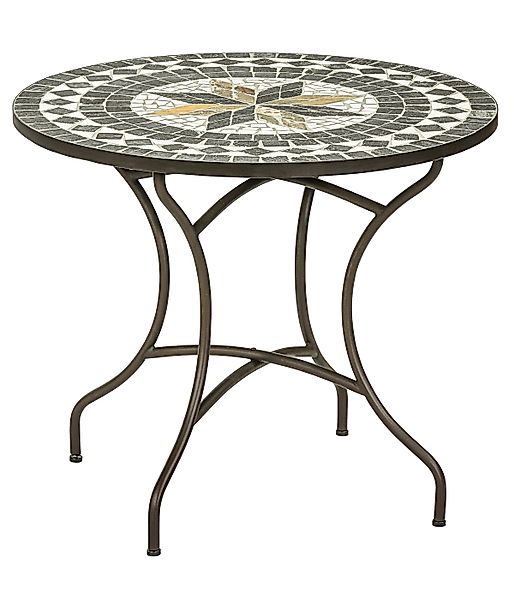 Dehner Gartentisch Mosaiktisch Diana, Stahl/Stein, braun/grau/weiß, günstig online kaufen