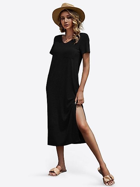 Imily Bela Maxikleid Damen Shirtkleid ärmellos V-Ausschnitt Loose Sommer (P günstig online kaufen