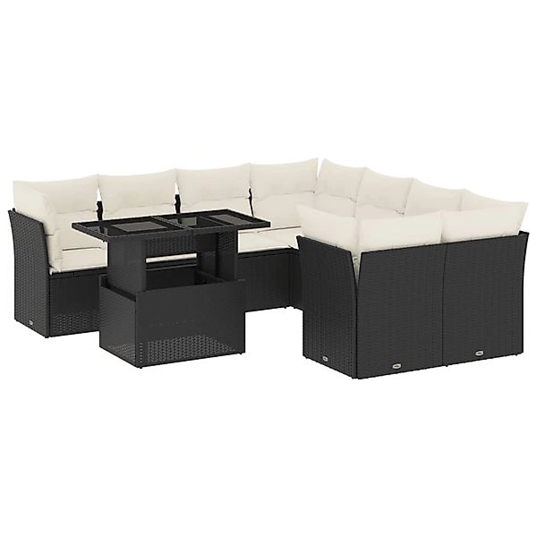 vidaXL 9-Tlg Garten-Sofagarnitur mit Kissen Schwarz Poly Rattan 3266426 günstig online kaufen
