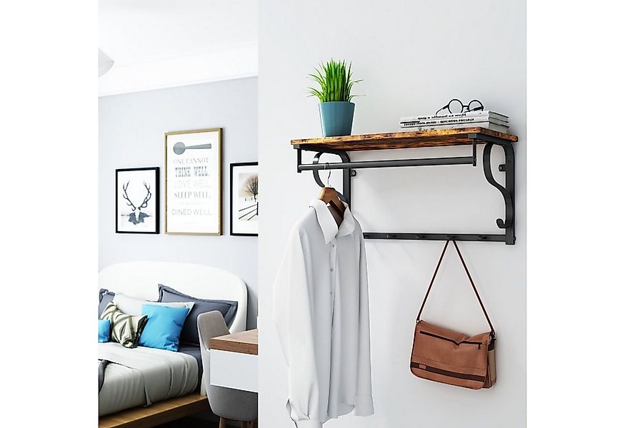 VASAGLE Wandgarderobe, Wandregal mit 5 Haken, 60 x 30 x 31,7 cm (L x B x H) günstig online kaufen