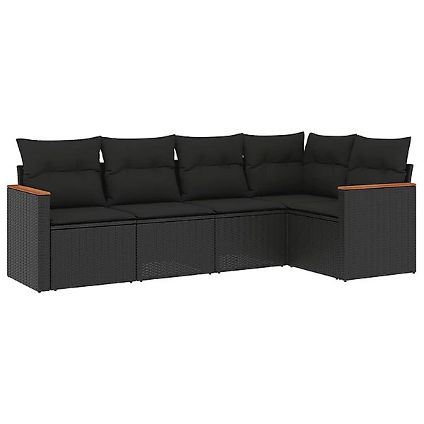 vidaXL 5-Tlg Garten-Sofagarnitur mit Kissen Schwarz Poly Rattan 3225943 günstig online kaufen