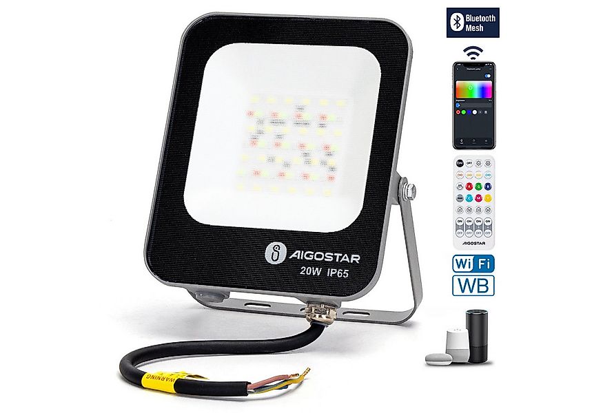 Aigostar Außen-Wandleuchte Smart LED RGB CCT Fluter Strahler Bluetooth mit günstig online kaufen