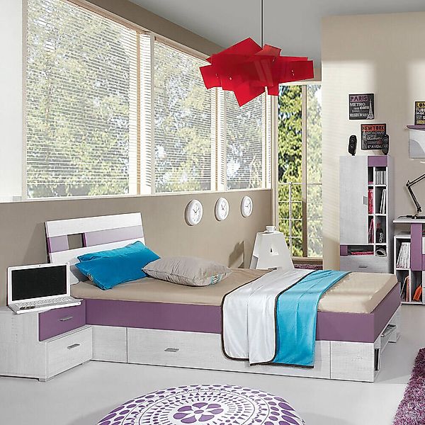 Kinderzimmer Komplett Set 3-teilig inkl Bett 120x200 cm in Kiefer gebleicht günstig online kaufen