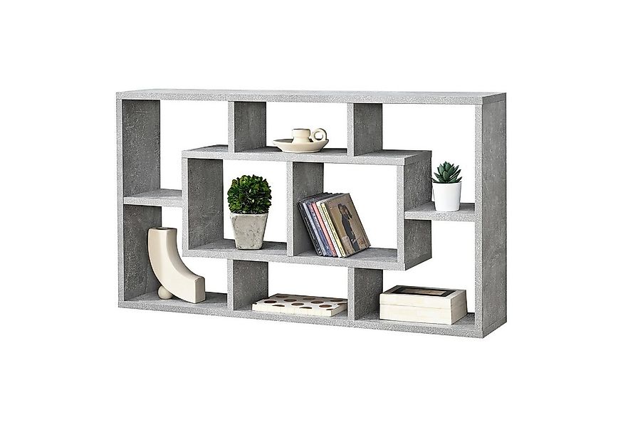 en.casa Wandregal, Saputit Bücherregal 85x16x48cm mit 8 Ablagefächern Beton günstig online kaufen