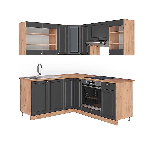 Vicco Fame-Line Eckküche Anthrazit Landhaus/Goldkraft Eiche 160 x 190 cm AP günstig online kaufen