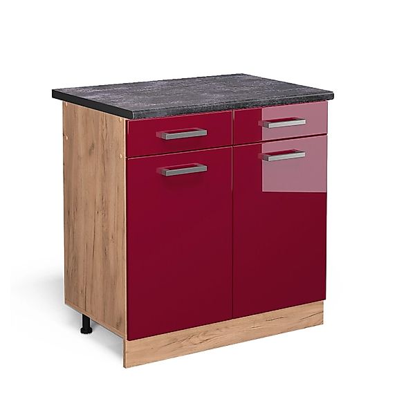 Vicco Küchenunterschrank R-Line Bordeaux Hochglanz/Goldkraft Eiche 80 cm AP günstig online kaufen