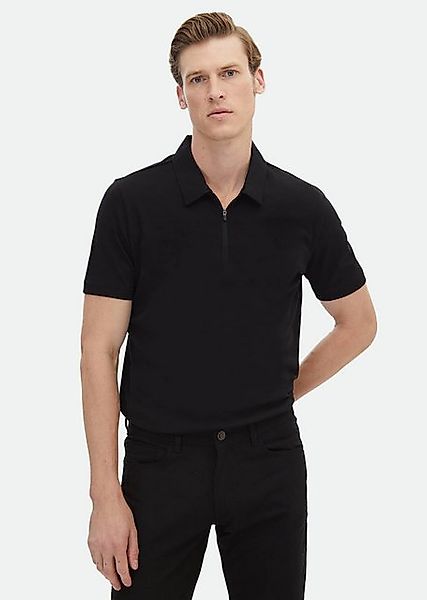 RAMSEY Poloshirt Schwarzes Einfarbiges Polo-Hals 100% Baumwolle T-Shirt günstig online kaufen