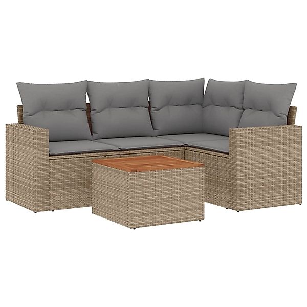 vidaXL 5-Tlg Garten-Sofagarnitur mit Kissen Beige Poly Rattan 3256437 günstig online kaufen