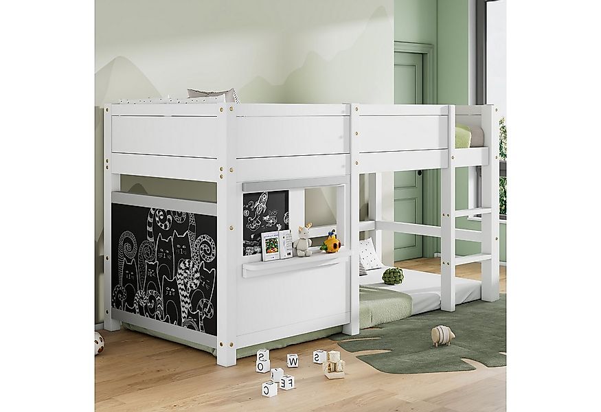 Flieks Hochbett Kinderbett Spielbett Etagenbett mit 2 Tafeln 90x200cm Kiefe günstig online kaufen