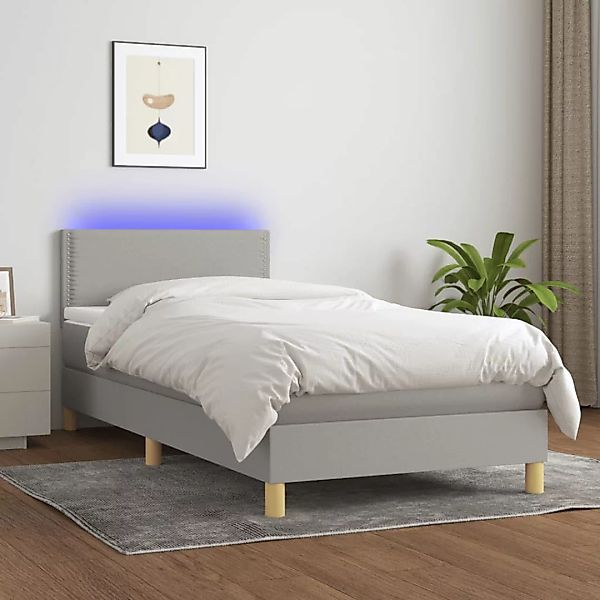 Vidaxl Boxspringbett Mit Matratze & Led Hellgrau 100x200 Cm Stoff günstig online kaufen
