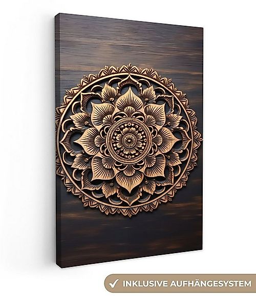 OneMillionCanvasses® Leinwandbild Mandala - Holz - Blumen - Braun, Fotodruc günstig online kaufen