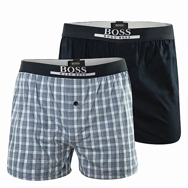 HUGO BOSS Herren Boxer Shorts, 2er Pack - Woven Boxer, Karo, Logobund Weiß/ günstig online kaufen