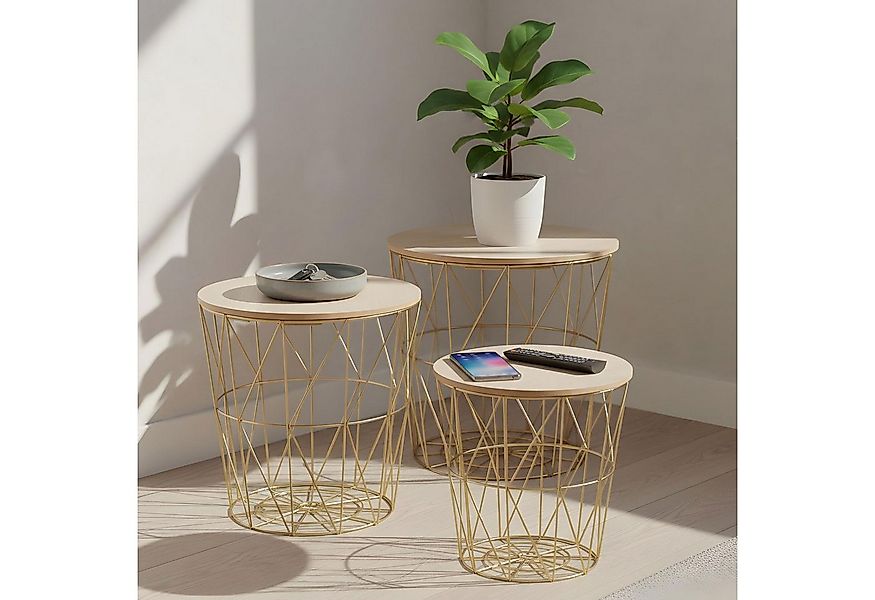 Levandeo® Couchtisch, Metalltisch 3er Set Beistelltisch 3tlg Metall Gold Na günstig online kaufen