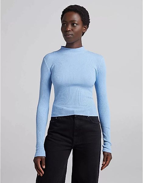 Bershka – Gerippter, hochgeschlossener Pullover in Blau günstig online kaufen