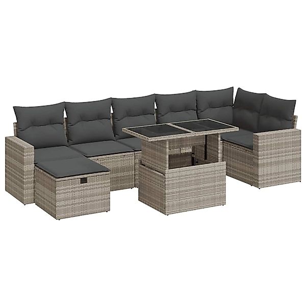 vidaXL 8-Tlg Garten-Sofagarnitur mit Kissen Hellgrau Poly Rattan 3327832 günstig online kaufen