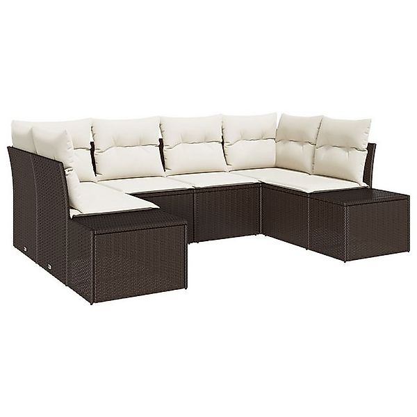 vidaXL Loungesofa 6-teiliges Garten Sofa Set mit Kissen Braun Poly Rattan, günstig online kaufen