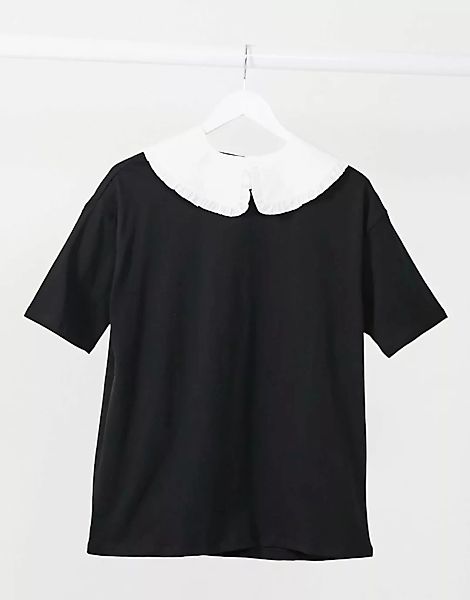 Vero Moda – T-Shirt mit abnehmbarem Prairie-Kragen in Schwarz günstig online kaufen