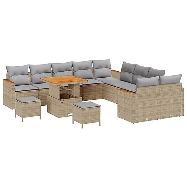 vidaXL Gartensofa-set mit Kissen 13-Tlg Beige Poly-Rattan 3365052 günstig online kaufen