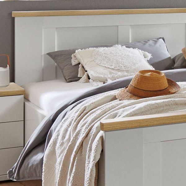 Landhaus Bett 140 cm in Weiß und Eiche Bianco Made in Germany günstig online kaufen