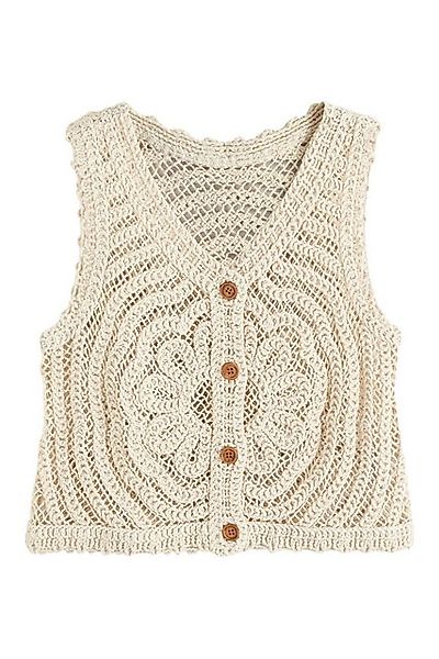 Next Strickjacke Geknöpfte Weste mit Häkelblumen aus Baumwolle (1-tlg) günstig online kaufen