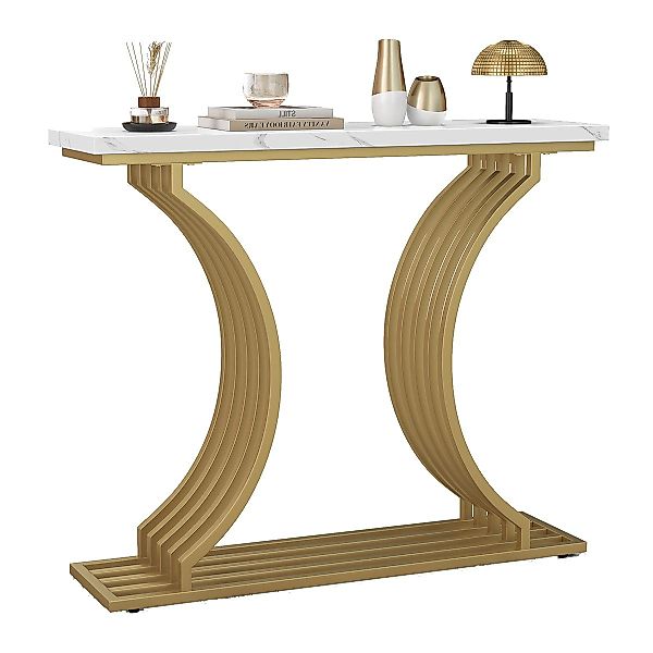 COSTWAY Konsolentisch, Gold, schmaler Flurtisch, marmor, günstig online kaufen