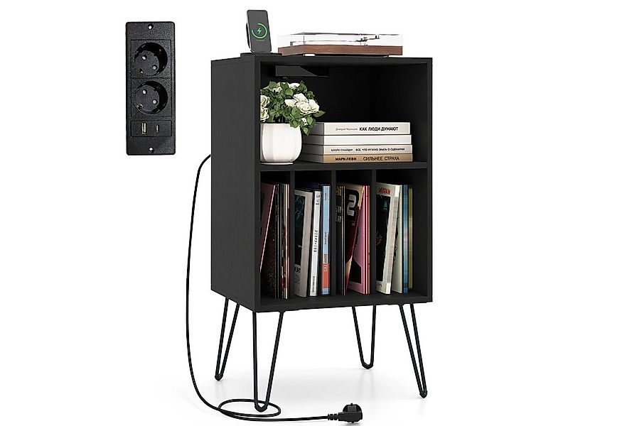 COSTWAY Nachttisch, Plattenspieler-Ständer mit Ladestation,48x40x88cm günstig online kaufen