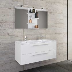 Waschplatz Set weiss Hochglanz mit Doppel Waschbecken 112 cm breit (zweitei günstig online kaufen