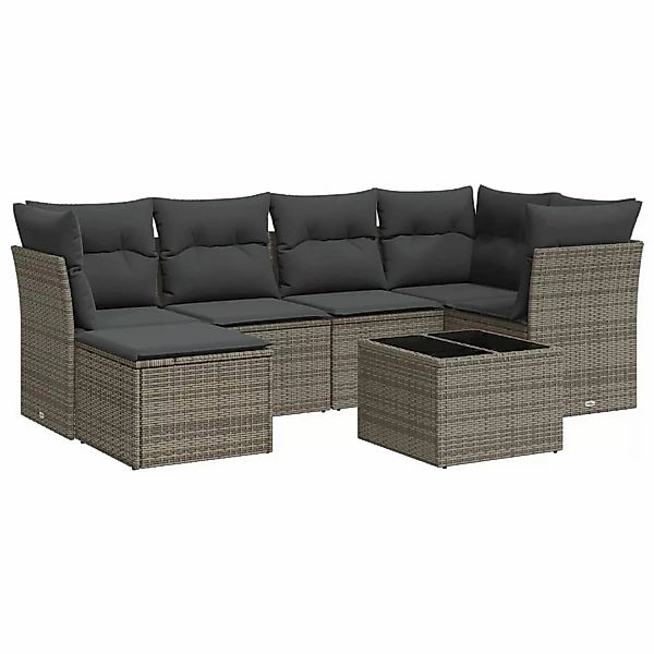 vidaXL 7-Tlg Garten-Sofagarnitur mit Kissen Grau Poly Rattan 3217960 günstig online kaufen