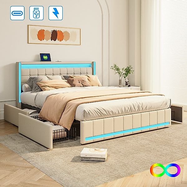 Furnishings Home Polsterbett LED Doppelbett 140x200cm, günstig online kaufen
